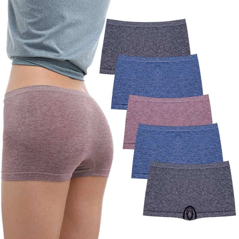 R RUXIA Women's Boyshort Panties Seamless Nylon Underwear Stretch Boxer Briefs 5 Pack - Image 1